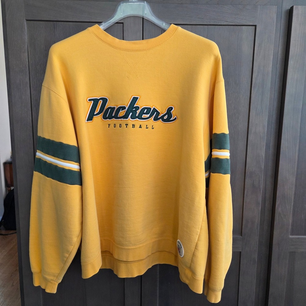 NFL Gridiron Green Bay Packers Vintage Thick dSweatshirt XL Yellow Embroidered